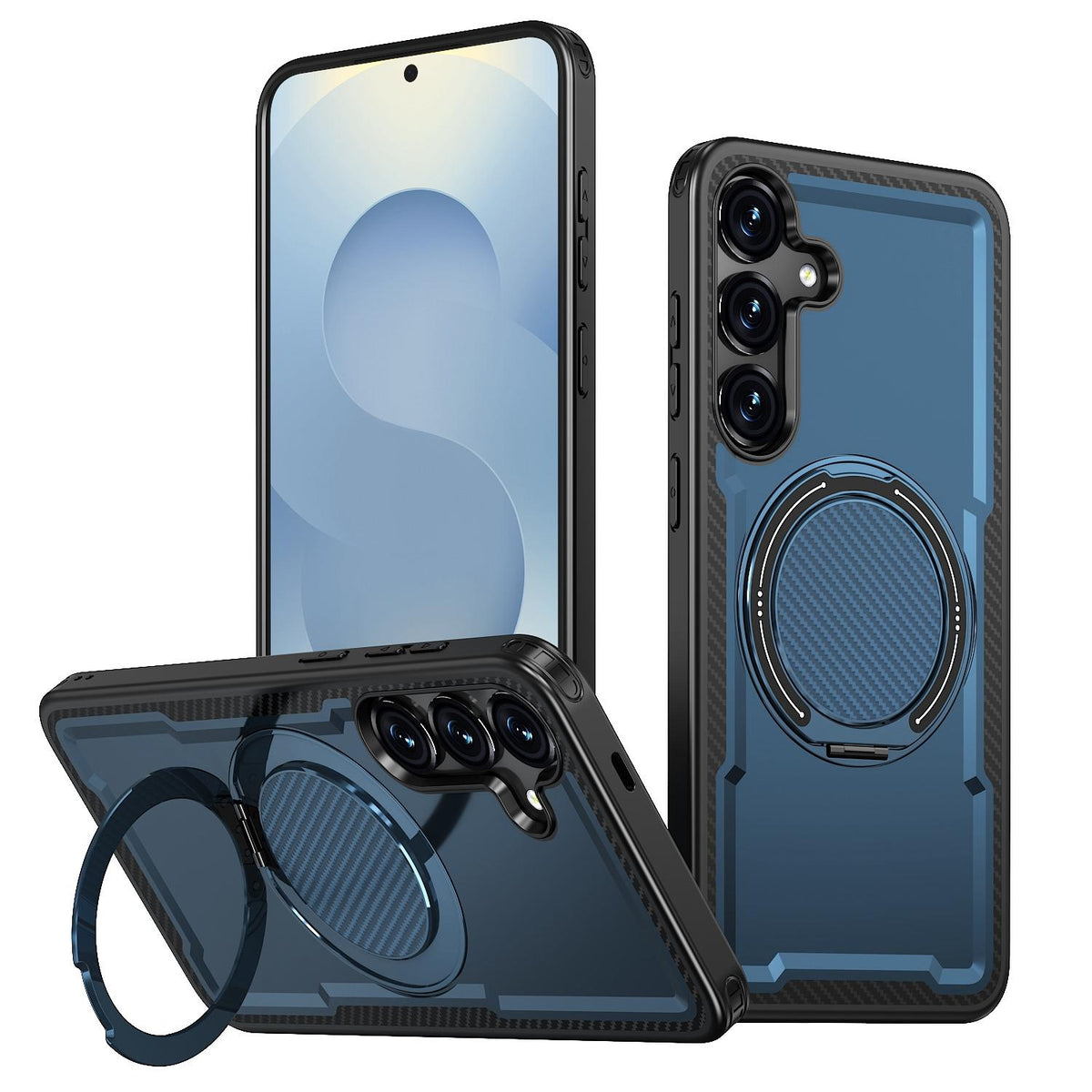 For Galaxy S25 FE 5G Kalebol Metal 360 Degree Rotation Holder MagSafe Phone Case - Navy Blue - EDA008480907D