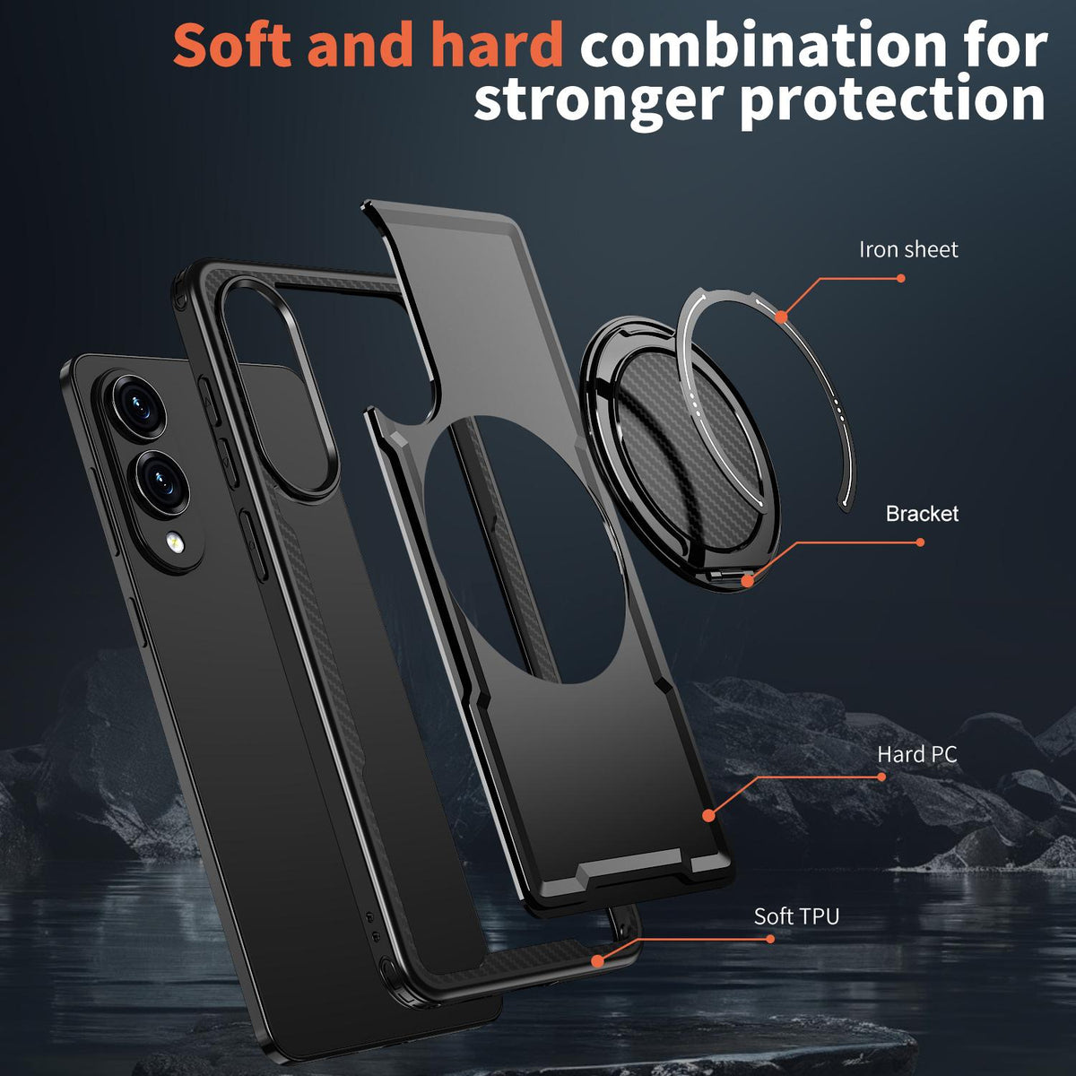 For Galaxy S25 Edge 5G Kalebol Metal 360 Degree Rotation Holder MagSafe Phone Case - Black - EDA008480908A