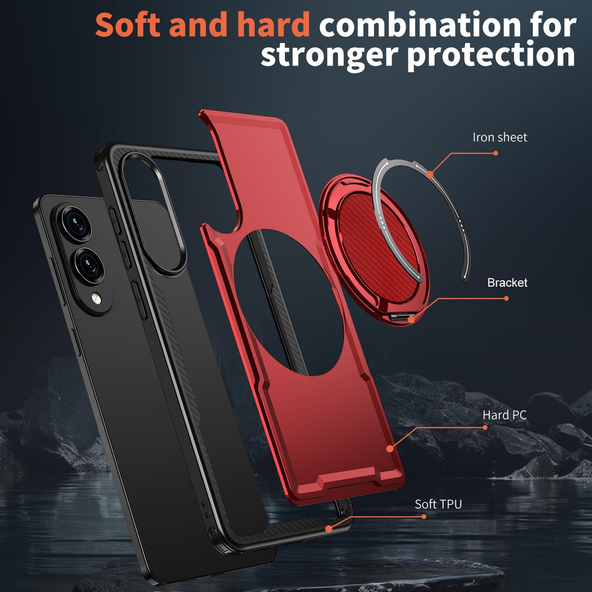For Galaxy S25 Edge 5G Kalebol Metal 360 Degree Rotation Holder MagSafe Phone Case - Red - EDA008480908B