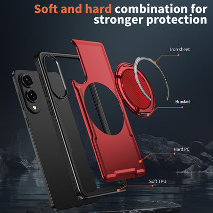 For Galaxy S25 Edge 5G Kalebol Metal 360 Degree Rotation Holder MagSafe Phone Case - Red - EDA008480908B