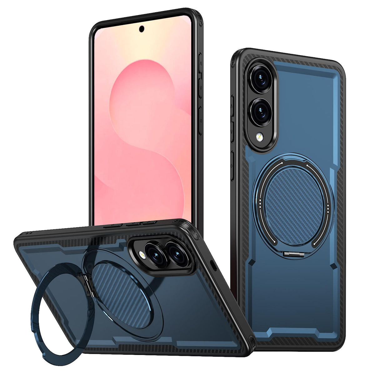 For Galaxy S25 Edge 5G Kalebol Metal 360 Degree Rotation Holder MagSafe Phone Case - Navy Blue - EDA008480908D