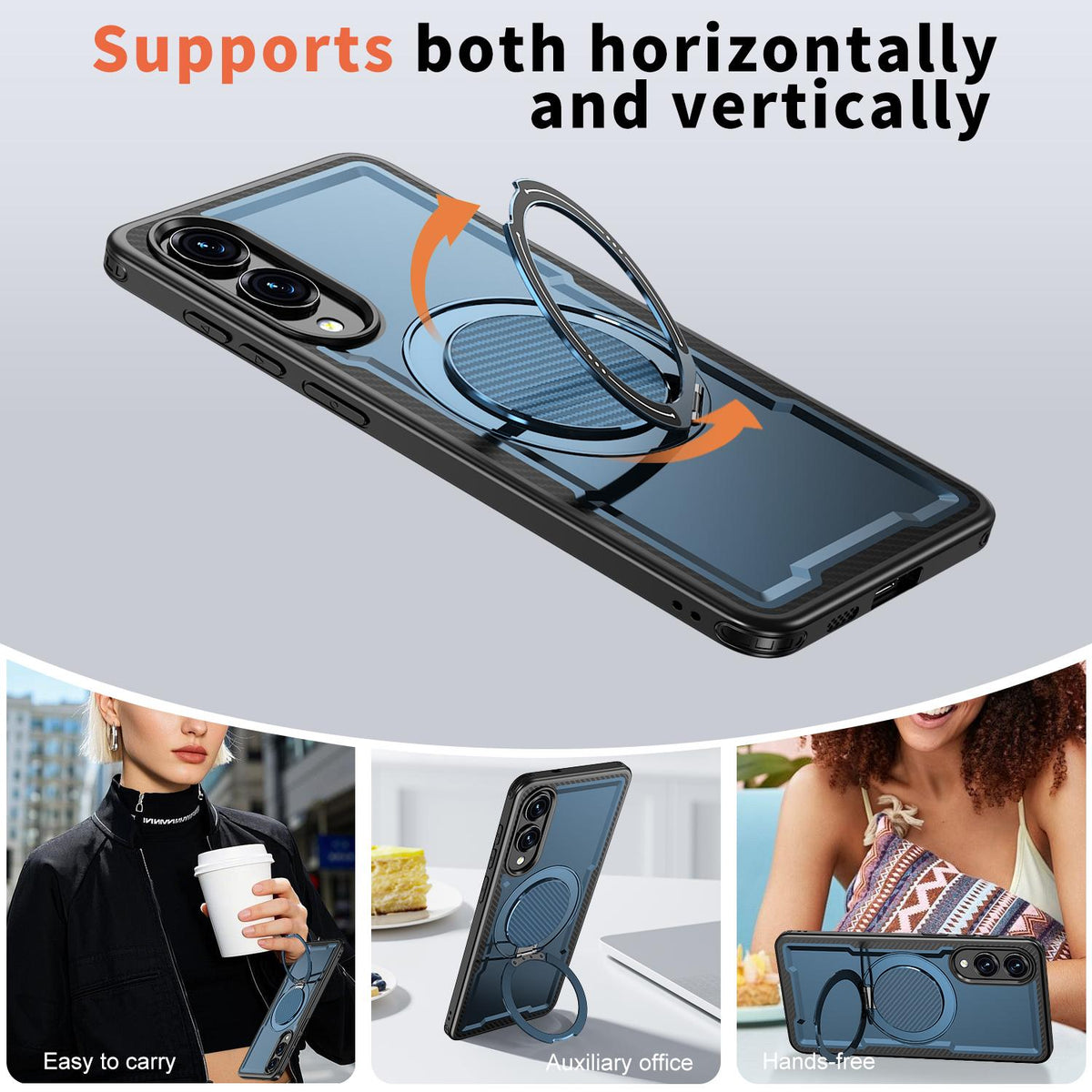 For Galaxy S25 Edge 5G Kalebol Metal 360 Degree Rotation Holder MagSafe Phone Case - Navy Blue - EDA008480908D