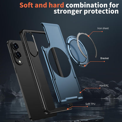 For Galaxy S25 Edge 5G Kalebol Metal 360 Degree Rotation Holder MagSafe Phone Case - Navy Blue - EDA008480908D