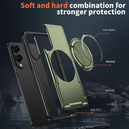For Galaxy S25 Edge 5G Kalebol Metal 360 Degree Rotation Holder MagSafe Phone Case - Green - EDA008480908E