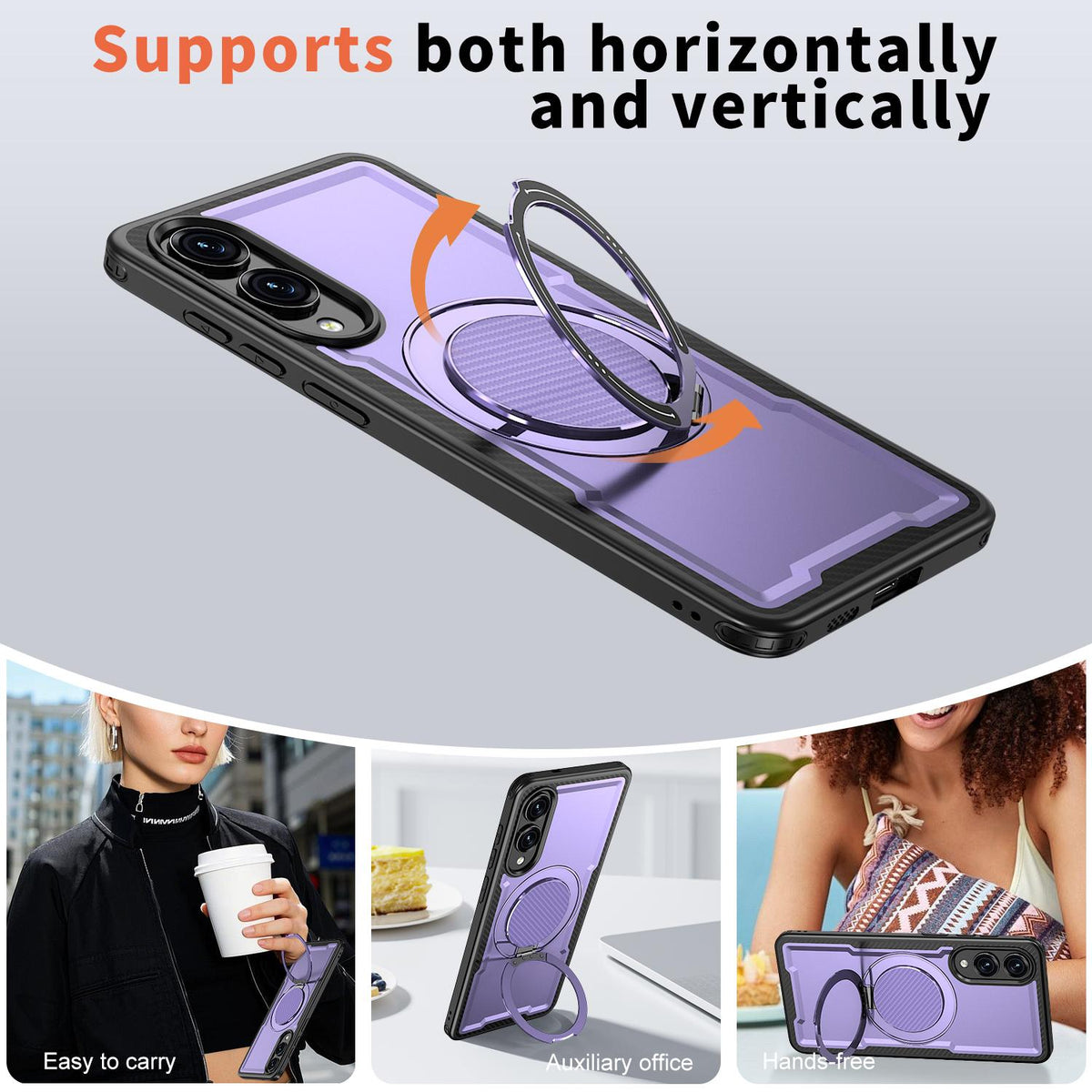 For Galaxy S25 Edge 5G Kalebol Metal 360 Degree Rotation Holder MagSafe Phone Case - Purple - EDA008480908F