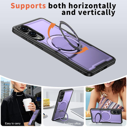 For Galaxy S25 Edge 5G Kalebol Metal 360 Degree Rotation Holder MagSafe Phone Case - Purple - EDA008480908F