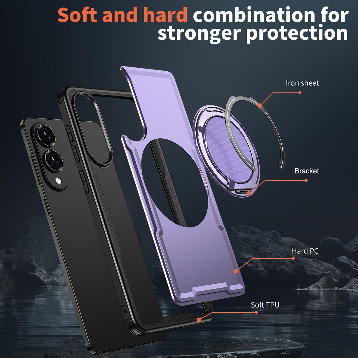 For Galaxy S25 Edge 5G Kalebol Metal 360 Degree Rotation Holder MagSafe Phone Case - Purple - EDA008480908F