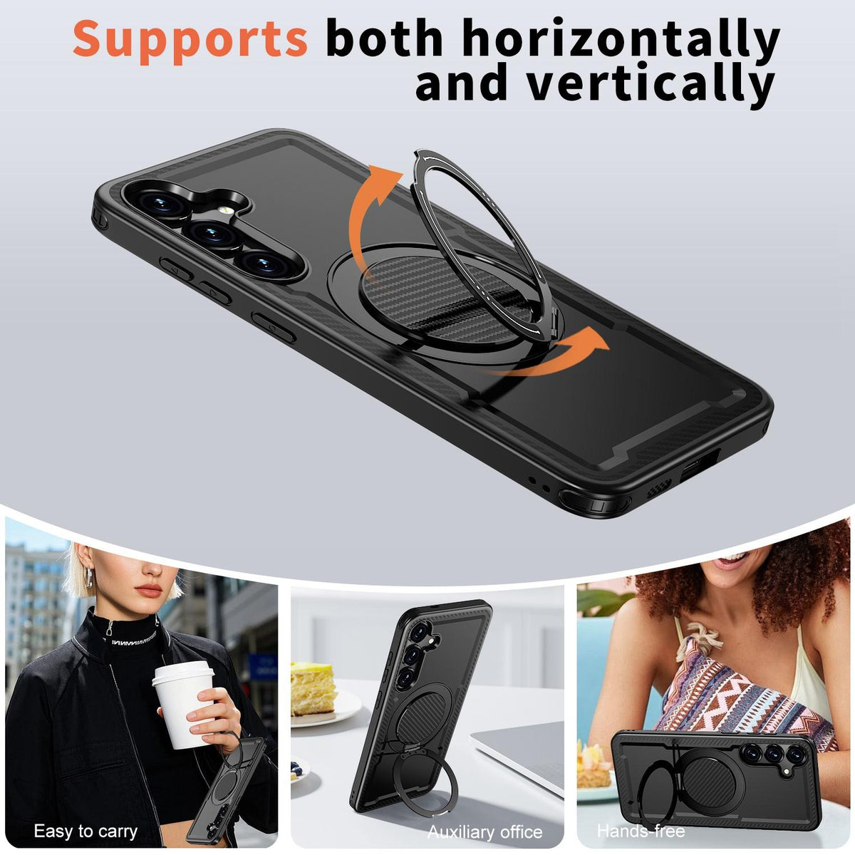 For Galaxy S24 FE 5G Kalebol Metal 360 Degree Rotation Holder MagSafe Phone Case - Black - EDA008480911A