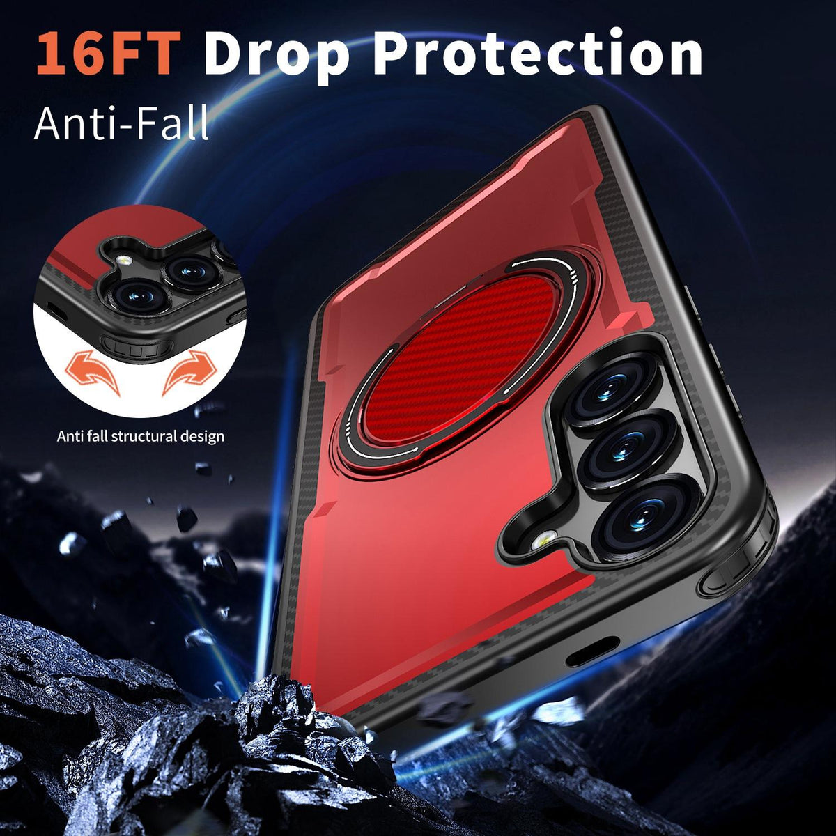For Galaxy S24 FE 5G Kalebol Metal 360 Degree Rotation Holder MagSafe Phone Case - Red - EDA008480911B