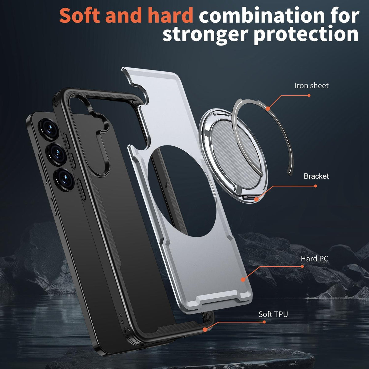 For Galaxy S24 FE 5G Kalebol Metal 360 Degree Rotation Holder MagSafe Phone Case - Grey - EDA008480911C