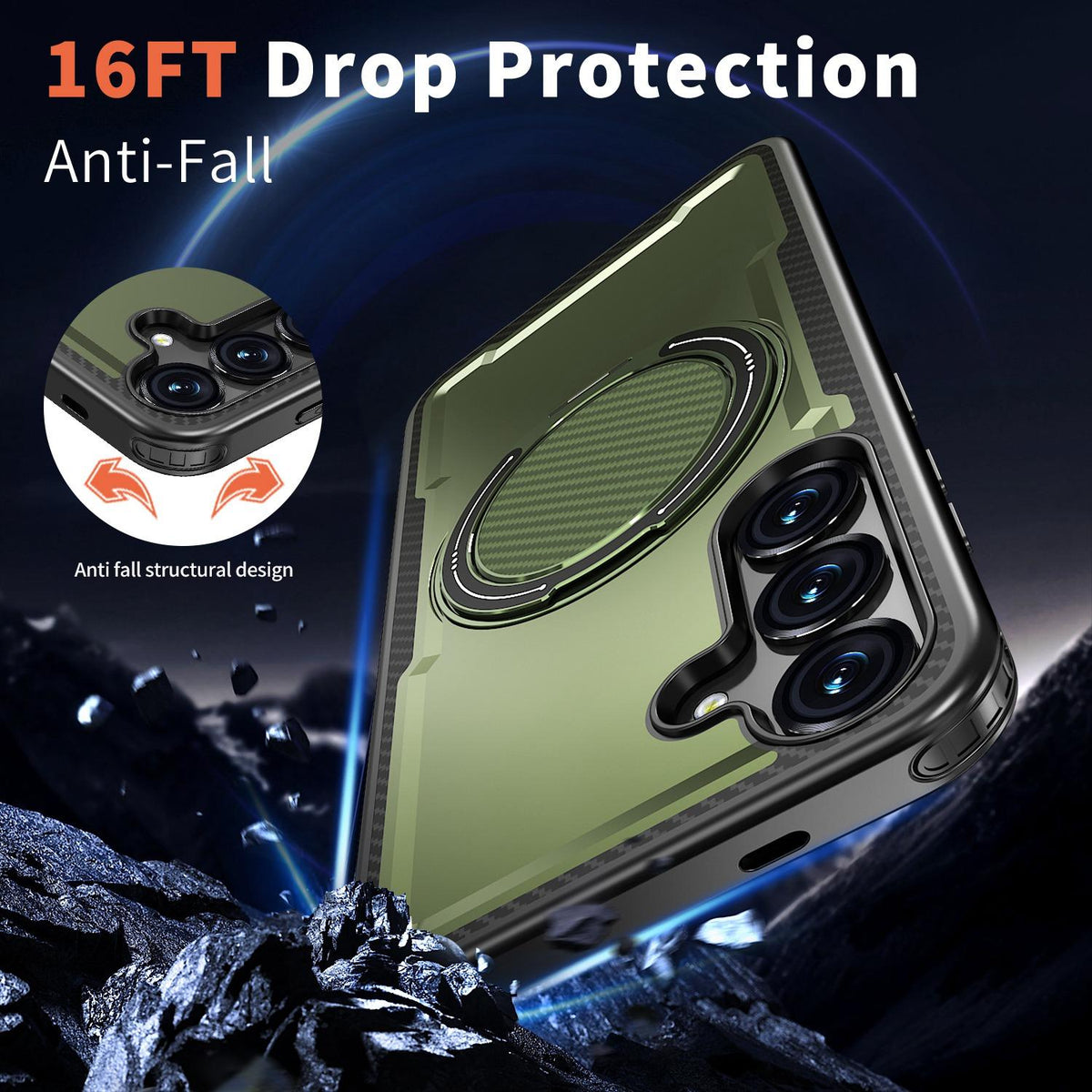 For Galaxy S24 FE 5G Kalebol Metal 360 Degree Rotation Holder MagSafe Phone Case - Green - EDA008480911E