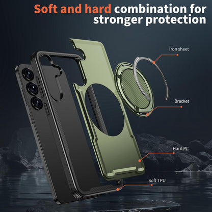 For Galaxy S24 FE 5G Kalebol Metal 360 Degree Rotation Holder MagSafe Phone Case - Green - EDA008480911E