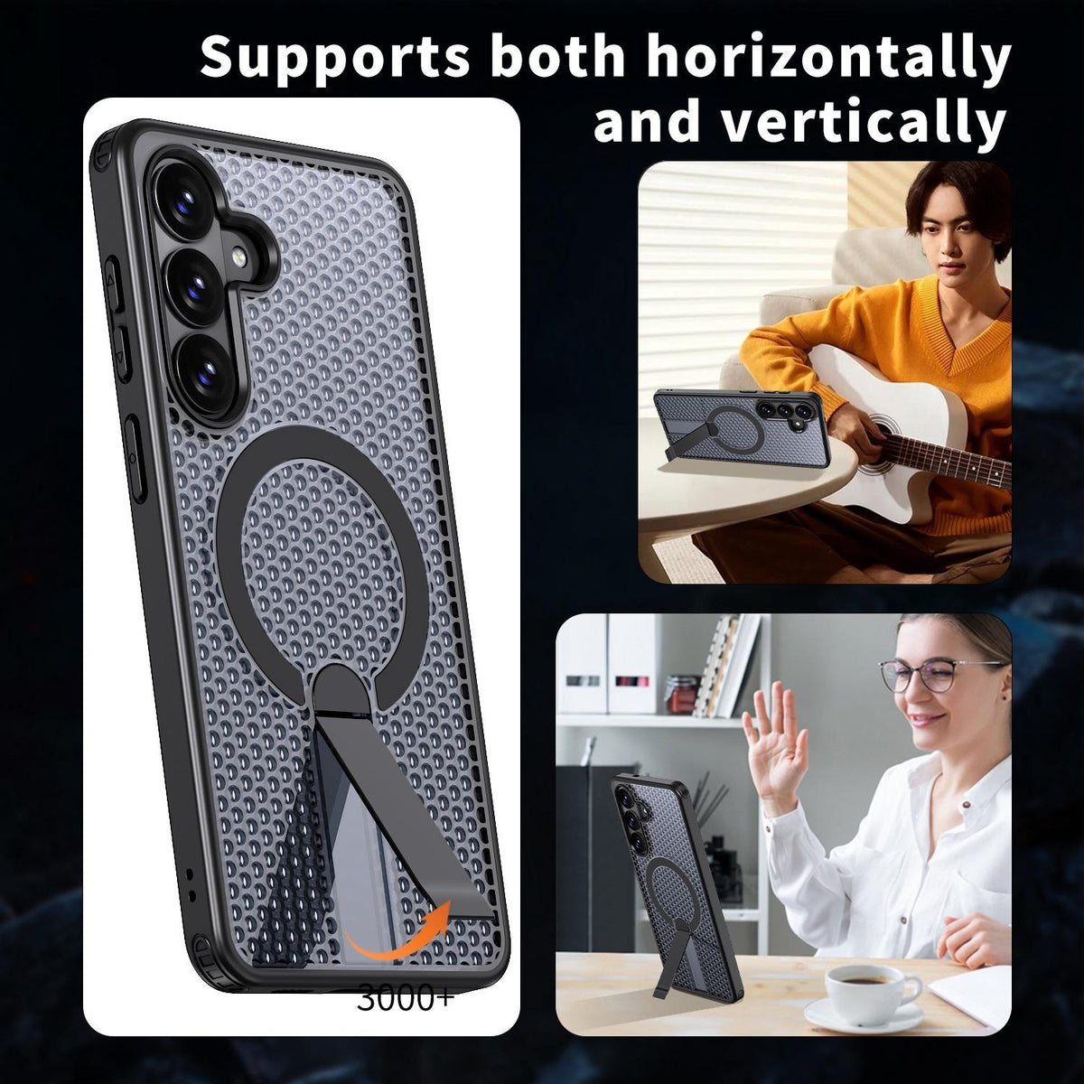 For Galaxy S26 FE 5G kalebol Honeycomb Cooling MagSafe Holder Phone Case - Black - EDA008482010A