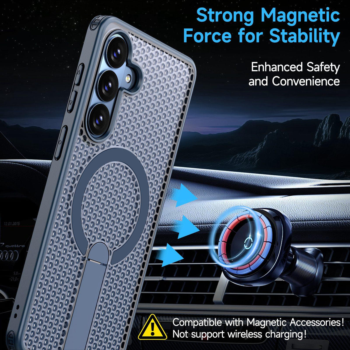 For Galaxy S26 FE 5G kalebol Honeycomb Cooling MagSafe Holder Phone Case - Blue - EDA008482010B