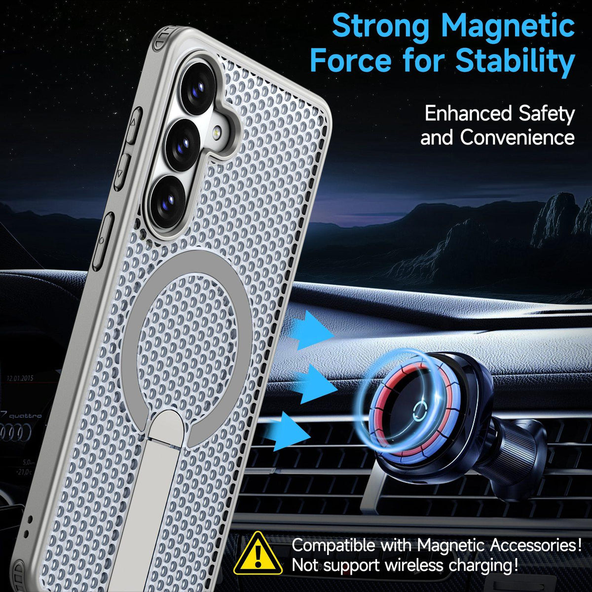 For Galaxy S26 FE 5G kalebol Honeycomb Cooling MagSafe Holder Phone Case - Titanium Grey - EDA008482010C