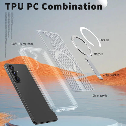 For Galaxy S26 FE 5G kalebol Honeycomb Cooling MagSafe Holder Phone Case - Frosted Transparent - EDA008482010D
