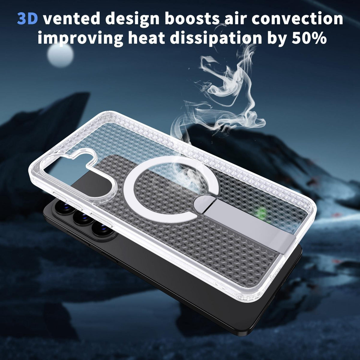 For Galaxy S26 FE 5G kalebol Honeycomb Cooling MagSafe Holder Phone Case - Frosted Transparent - EDA008482010D