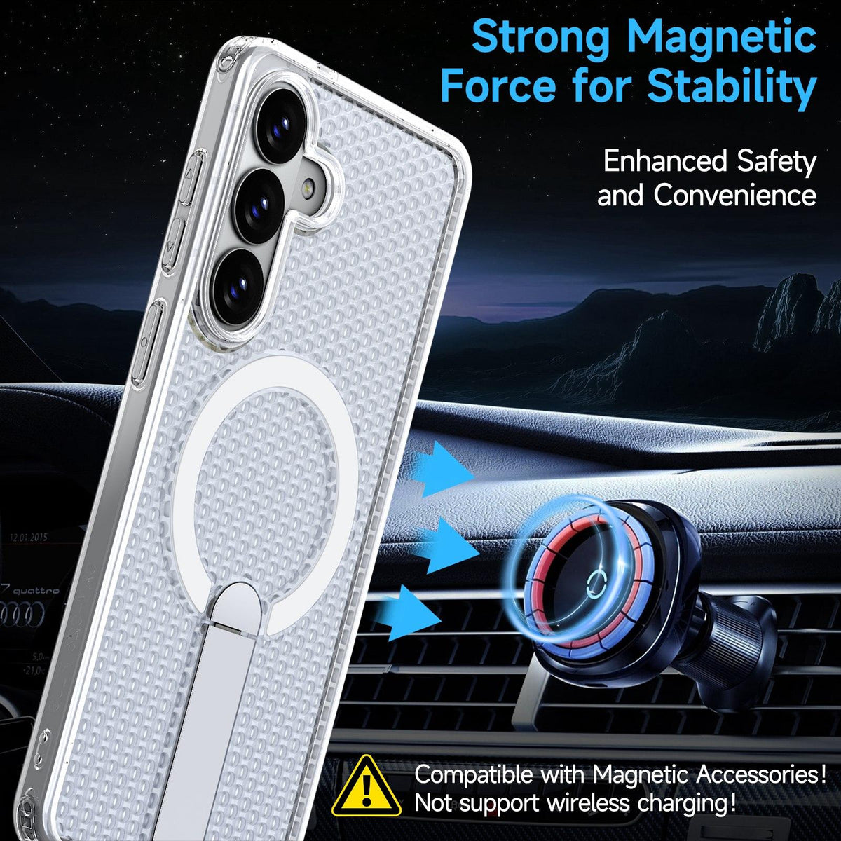 For Galaxy S26 FE 5G kalebol Honeycomb Cooling MagSafe Holder Phone Case - Frosted Transparent - EDA008482010D