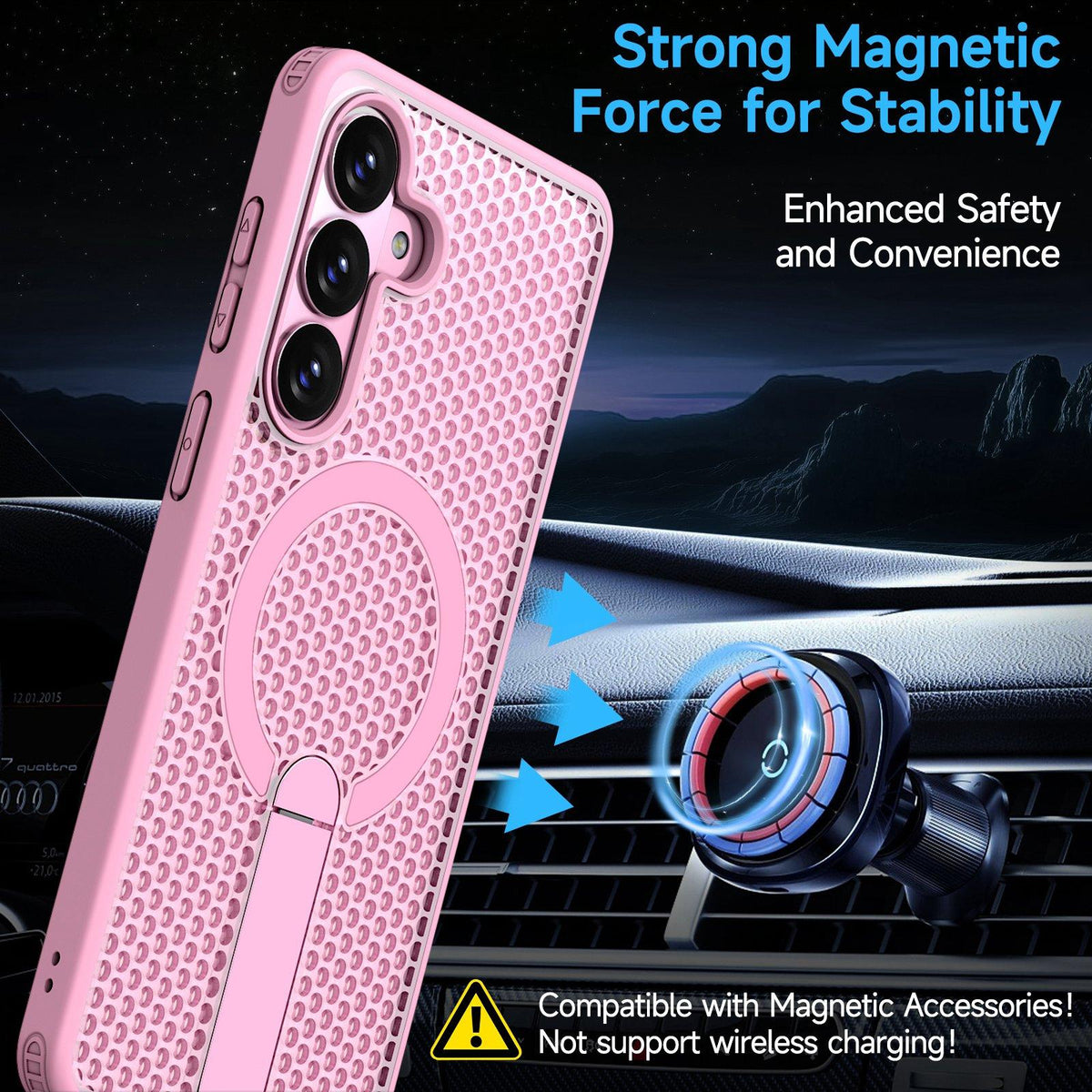 For Galaxy S26 FE 5G kalebol Honeycomb Cooling MagSafe Holder Phone Case - Pink - EDA008482010E