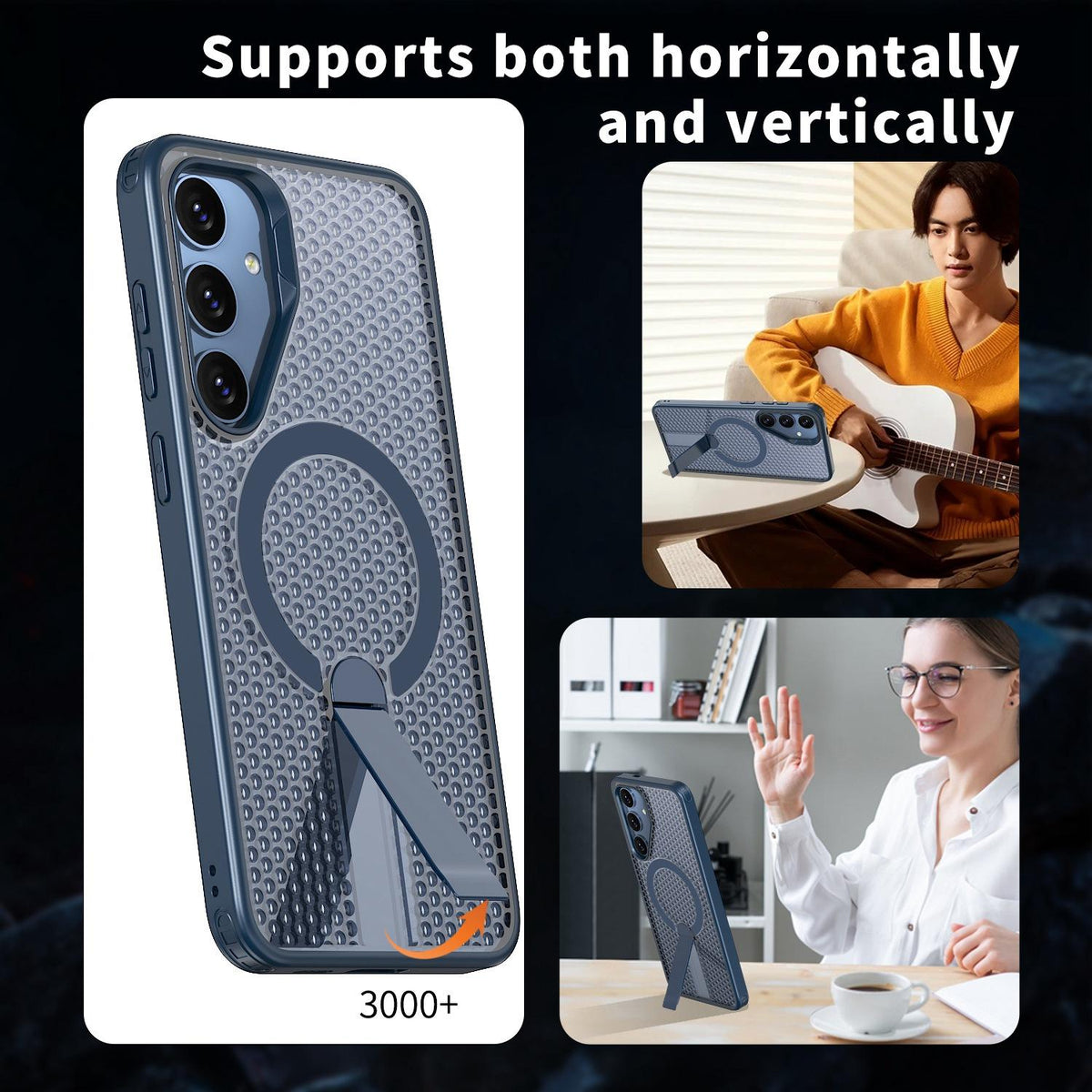 For Galaxy S25 FE 5G kalebol Honeycomb Cooling MagSafe Holder Phone Case - Blue - EDA008482011B