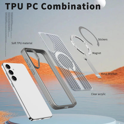 For Galaxy S25 FE 5G kalebol Honeycomb Cooling MagSafe Holder Phone Case - Titanium Grey - EDA008482011C