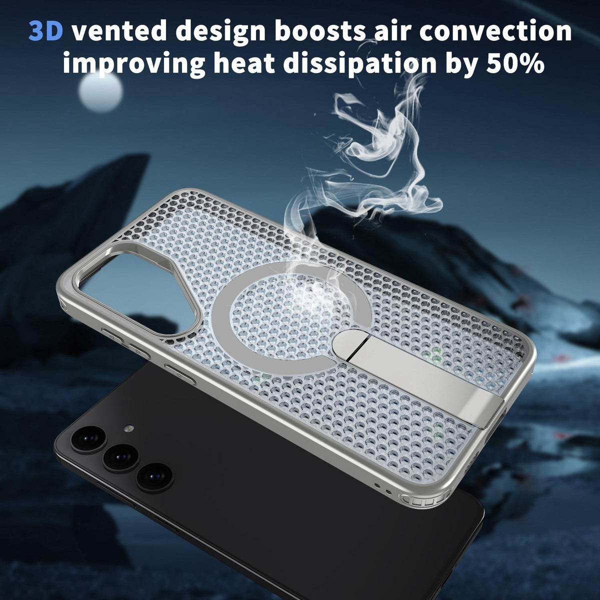 For Galaxy S25 FE 5G kalebol Honeycomb Cooling MagSafe Holder Phone Case - Titanium Grey - EDA008482011C