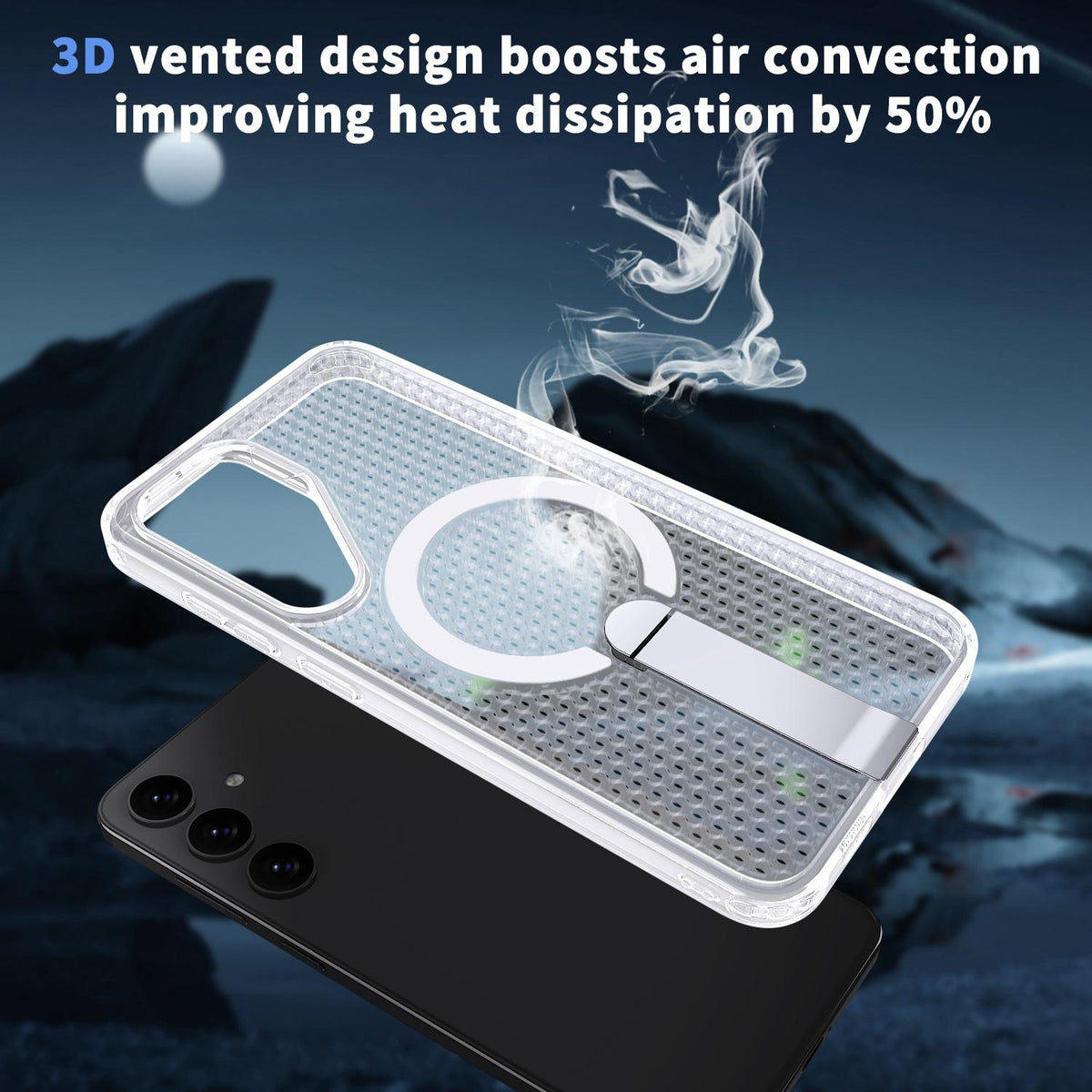 For Galaxy S25 FE 5G kalebol Honeycomb Cooling MagSafe Holder Phone Case - Frosted Transparent - EDA008482011D