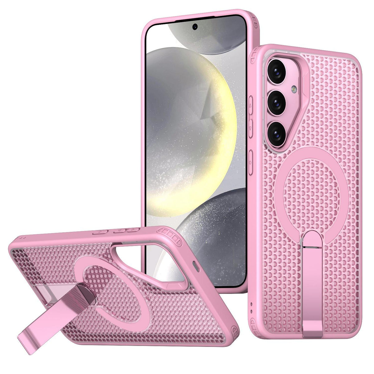 For Galaxy S25 FE 5G kalebol Honeycomb Cooling MagSafe Holder Phone Case - Pink - EDA008482011E