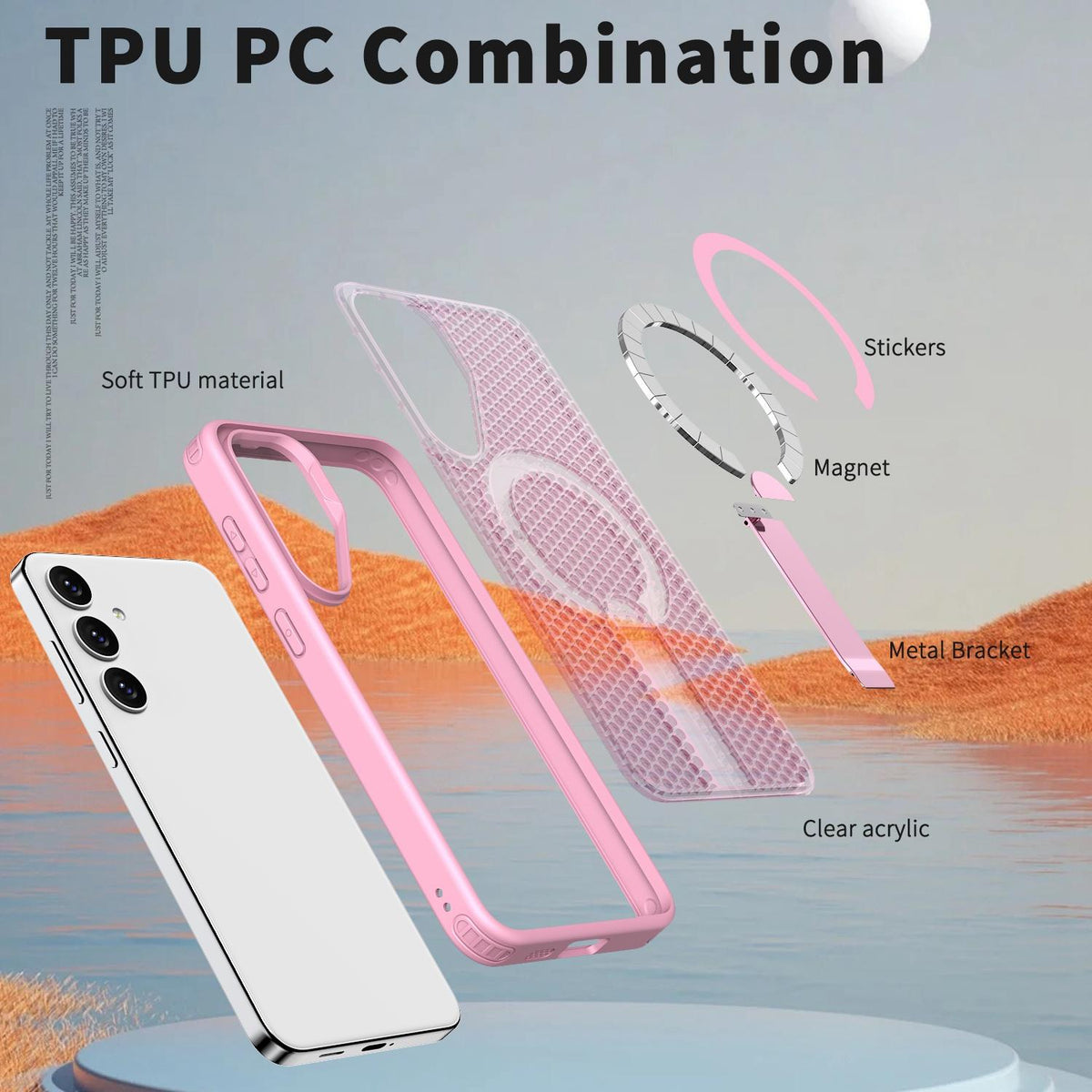 For Galaxy S25 FE 5G kalebol Honeycomb Cooling MagSafe Holder Phone Case - Pink - EDA008482011E