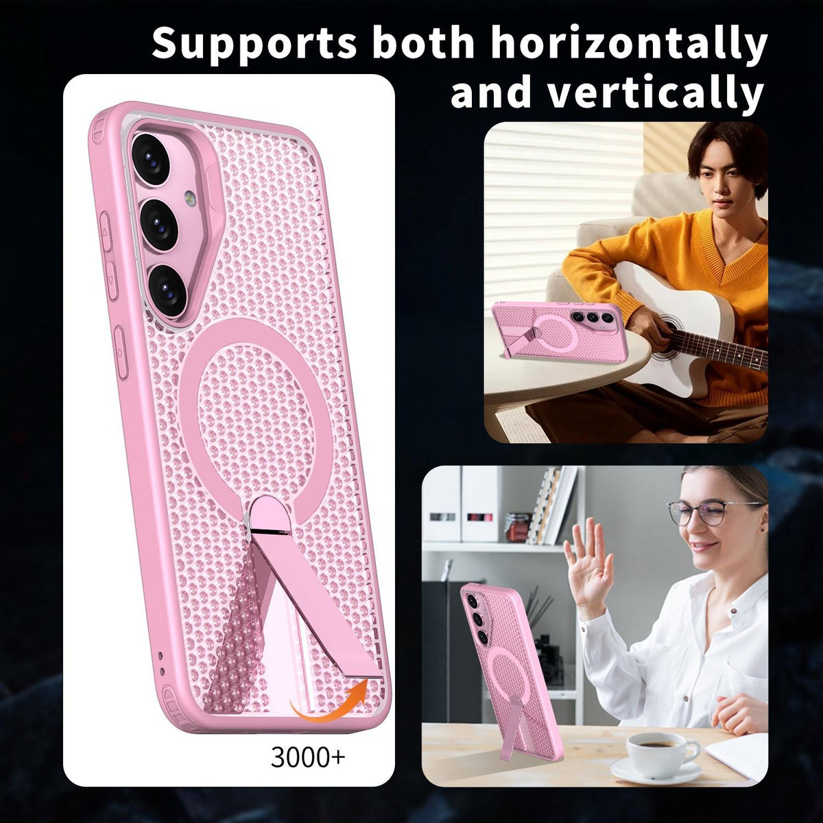 For Galaxy S25 FE 5G kalebol Honeycomb Cooling MagSafe Holder Phone Case - Pink - EDA008482011E