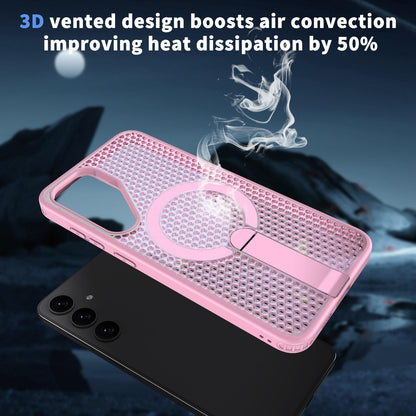 For Galaxy S25 FE 5G kalebol Honeycomb Cooling MagSafe Holder Phone Case - Pink - EDA008482011E
