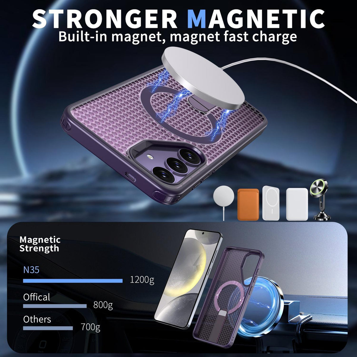 For Galaxy S25 FE 5G kalebol Honeycomb Cooling MagSafe Holder Phone Case - Purple - EDA008482011F