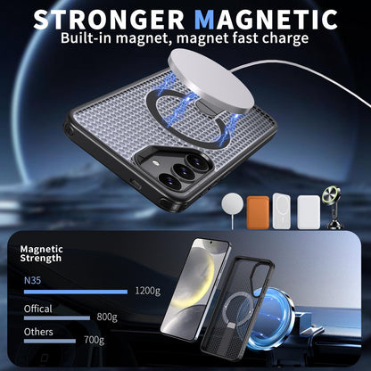 For Galaxy S25 5G kalebol Honeycomb Cooling MagSafe Holder Phone Case - Black - EDA008482012A