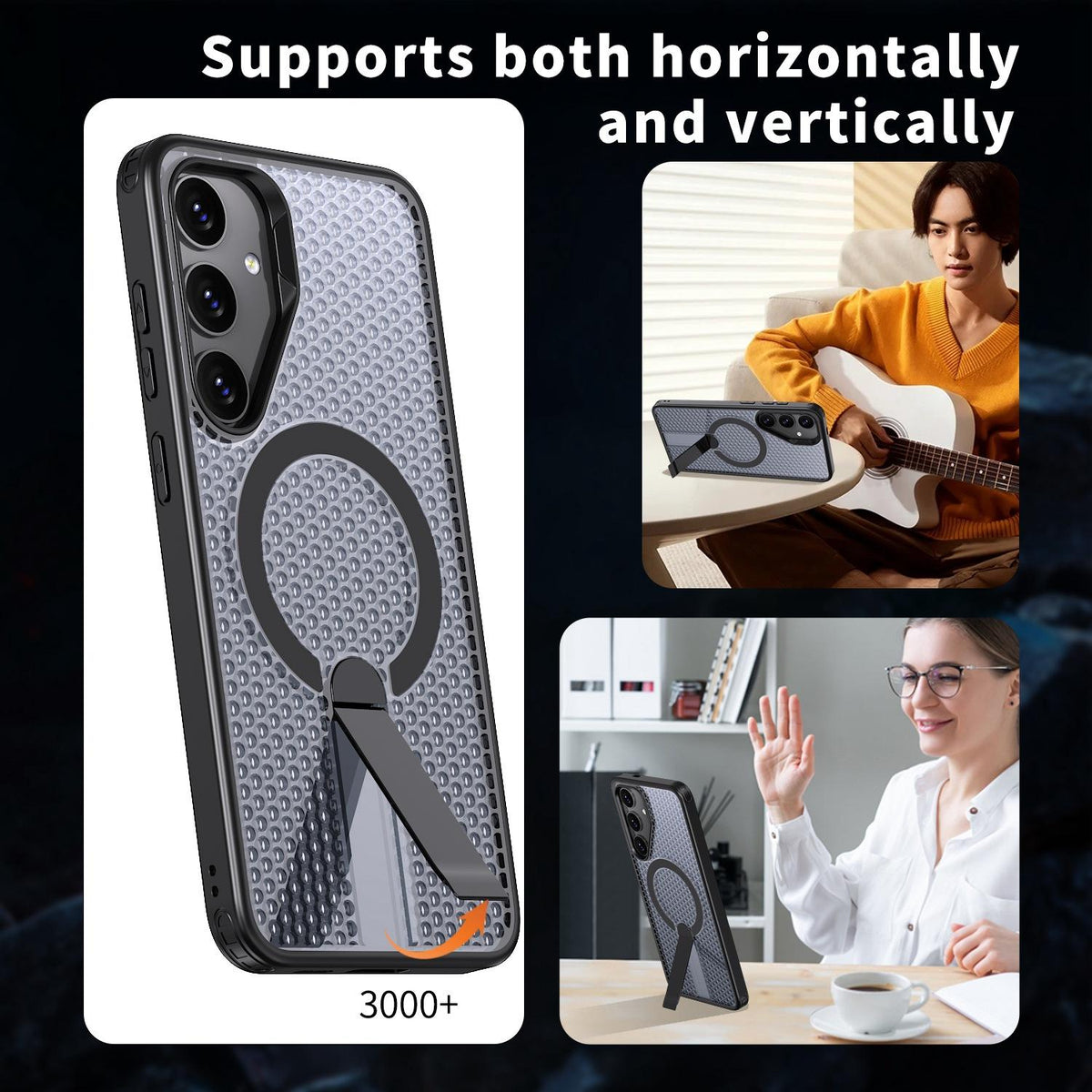 For Galaxy S25 5G kalebol Honeycomb Cooling MagSafe Holder Phone Case - Black - EDA008482012A