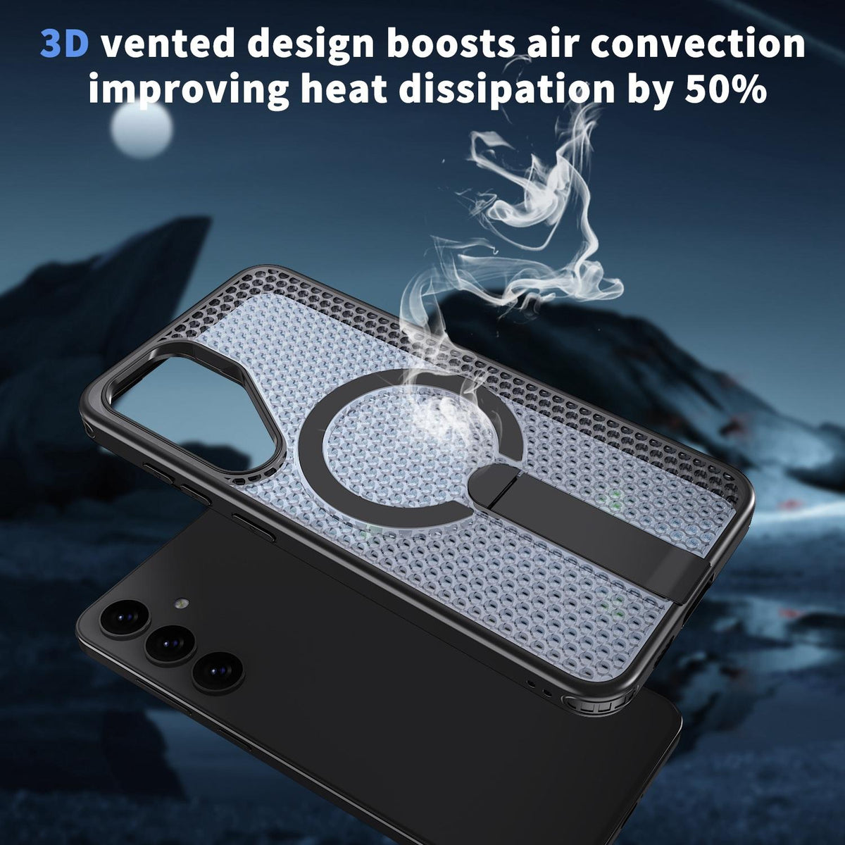 For Galaxy S25 5G kalebol Honeycomb Cooling MagSafe Holder Phone Case - Black - EDA008482012A