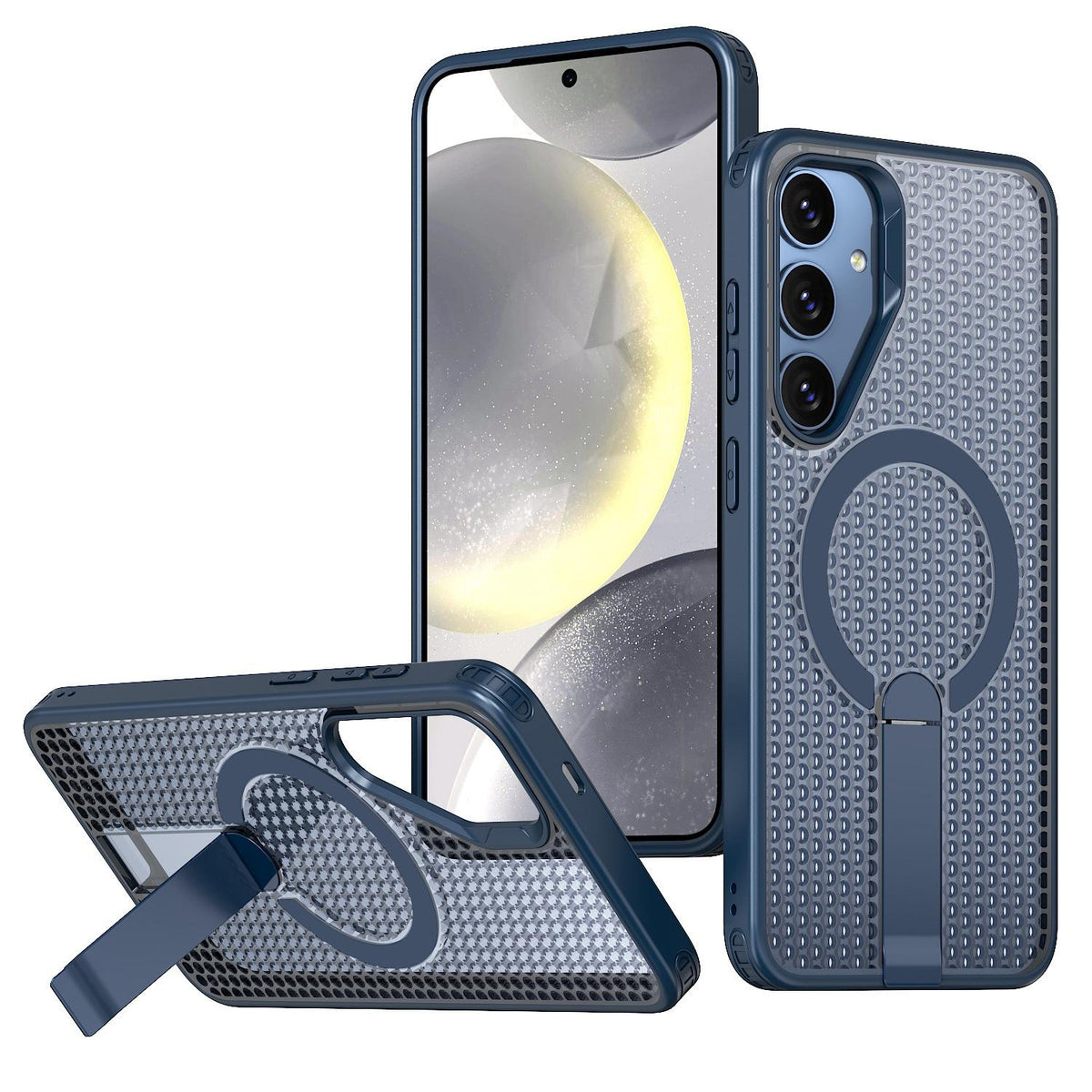 For Galaxy S25 5G kalebol Honeycomb Cooling MagSafe Holder Phone Case - Blue - EDA008482012B