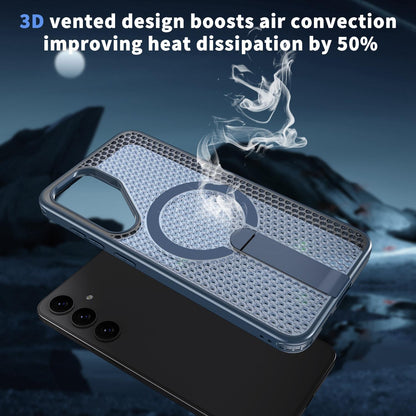 For Galaxy S25 5G kalebol Honeycomb Cooling MagSafe Holder Phone Case - Blue - EDA008482012B