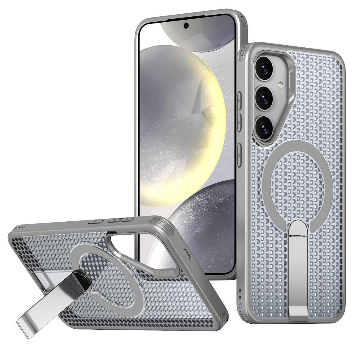 For Galaxy S25 5G kalebol Honeycomb Cooling MagSafe Holder Phone Case - Titanium Grey - EDA008482012C
