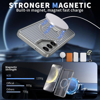 For Galaxy S25 5G kalebol Honeycomb Cooling MagSafe Holder Phone Case - Titanium Grey - EDA008482012C