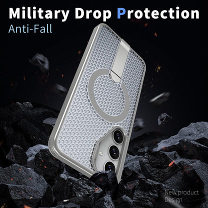 For Galaxy S25 5G kalebol Honeycomb Cooling MagSafe Holder Phone Case - Titanium Grey - EDA008482012C