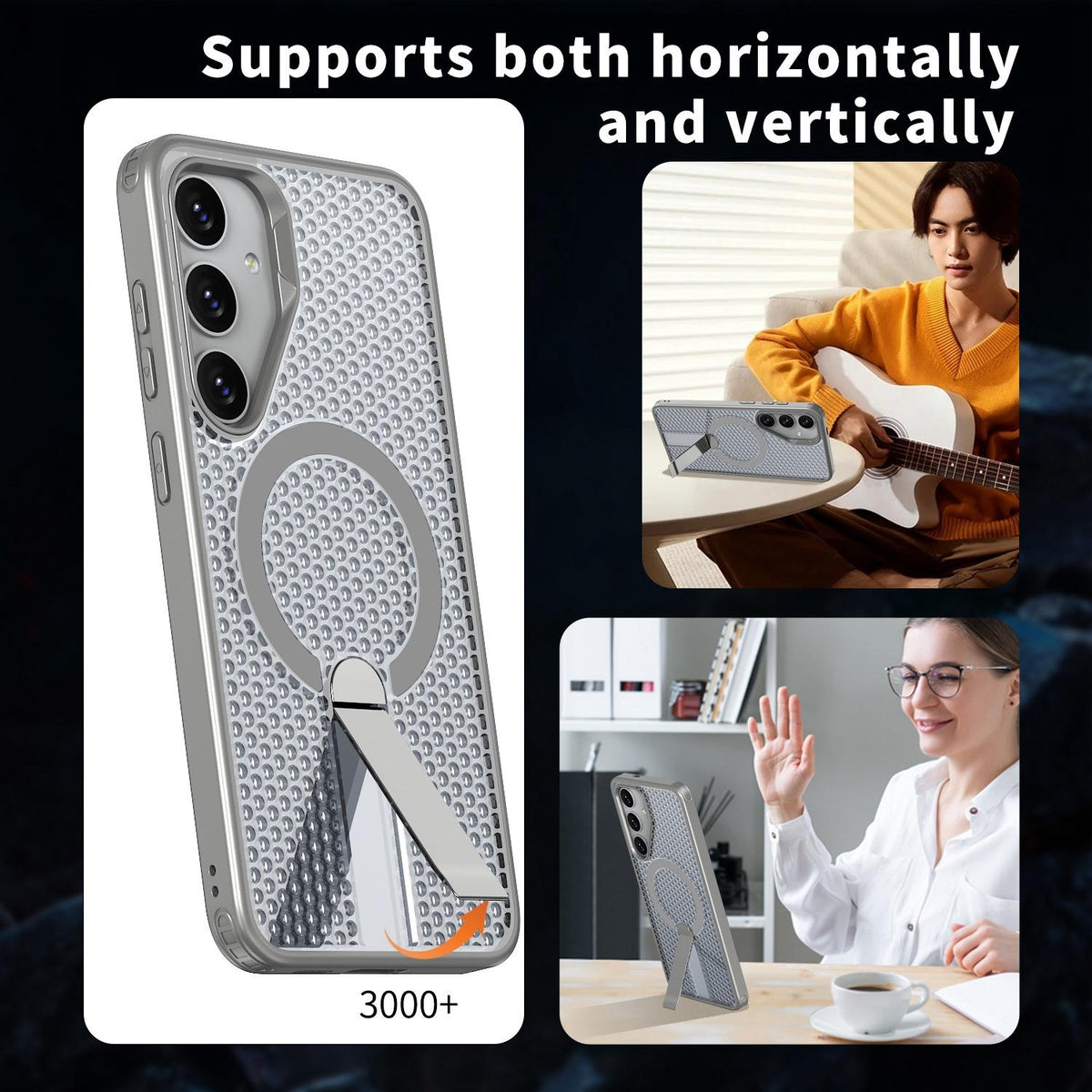 For Galaxy S25 5G kalebol Honeycomb Cooling MagSafe Holder Phone Case - Titanium Grey - EDA008482012C