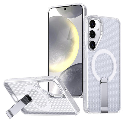 For Galaxy S25 5G kalebol Honeycomb Cooling MagSafe Holder Phone Case - Frosted Transparent - EDA008482012D