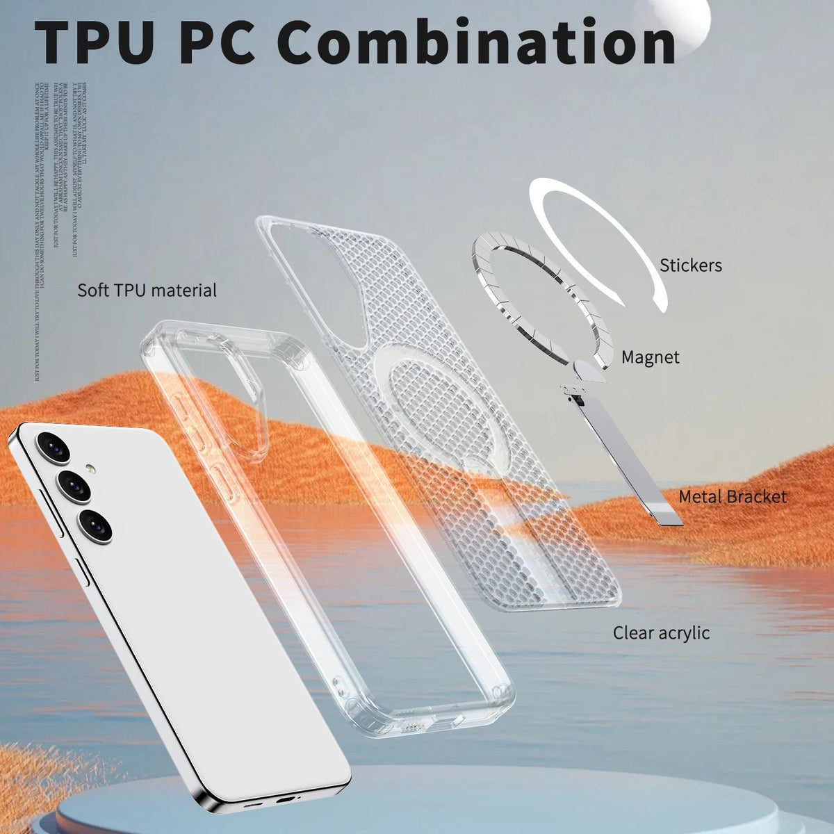 For Galaxy S25 5G kalebol Honeycomb Cooling MagSafe Holder Phone Case - Frosted Transparent - EDA008482012D