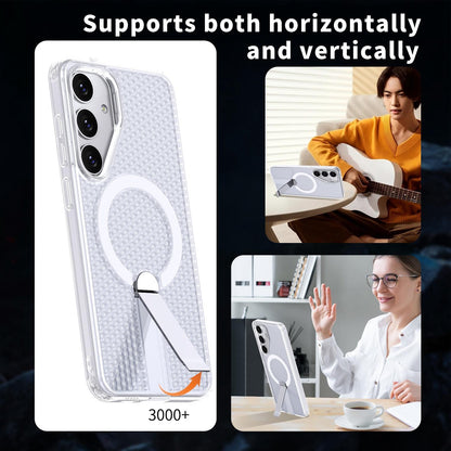 For Galaxy S25 5G kalebol Honeycomb Cooling MagSafe Holder Phone Case - Frosted Transparent - EDA008482012D