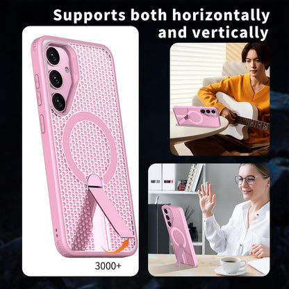 For Galaxy S25 5G kalebol Honeycomb Cooling MagSafe Holder Phone Case - Pink - EDA008482012E