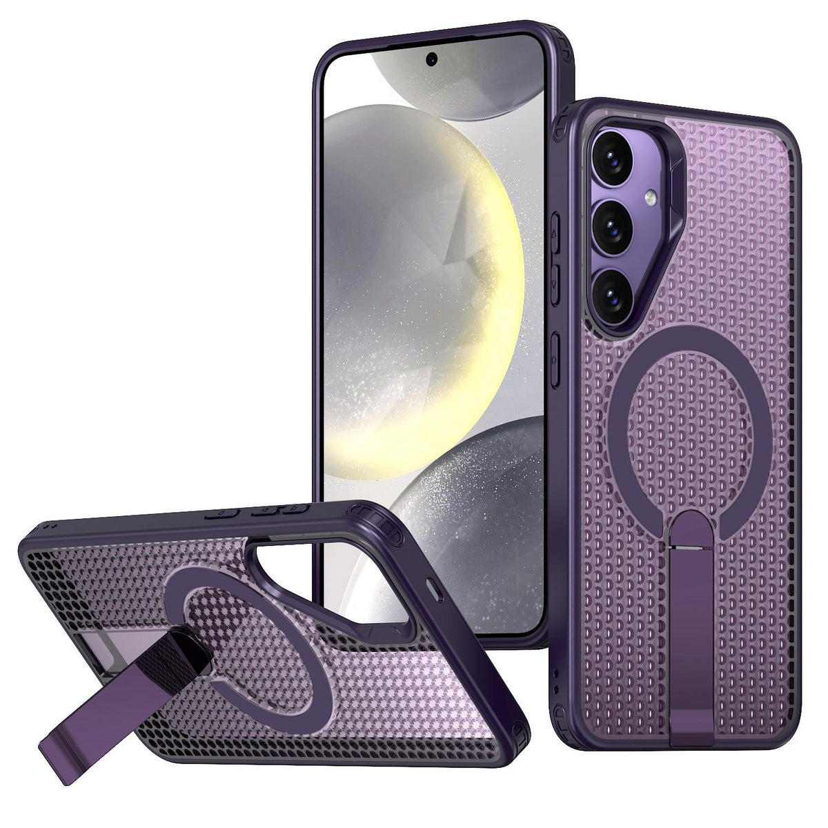 For Galaxy S25 5G kalebol Honeycomb Cooling MagSafe Holder Phone Case - Purple - EDA008482012F
