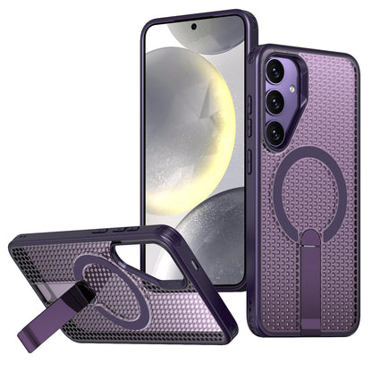 For Galaxy S25 5G kalebol Honeycomb Cooling MagSafe Holder Phone Case - Purple - EDA008482012F