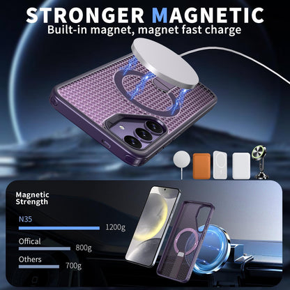 For Galaxy S25 5G kalebol Honeycomb Cooling MagSafe Holder Phone Case - Purple - EDA008482012F