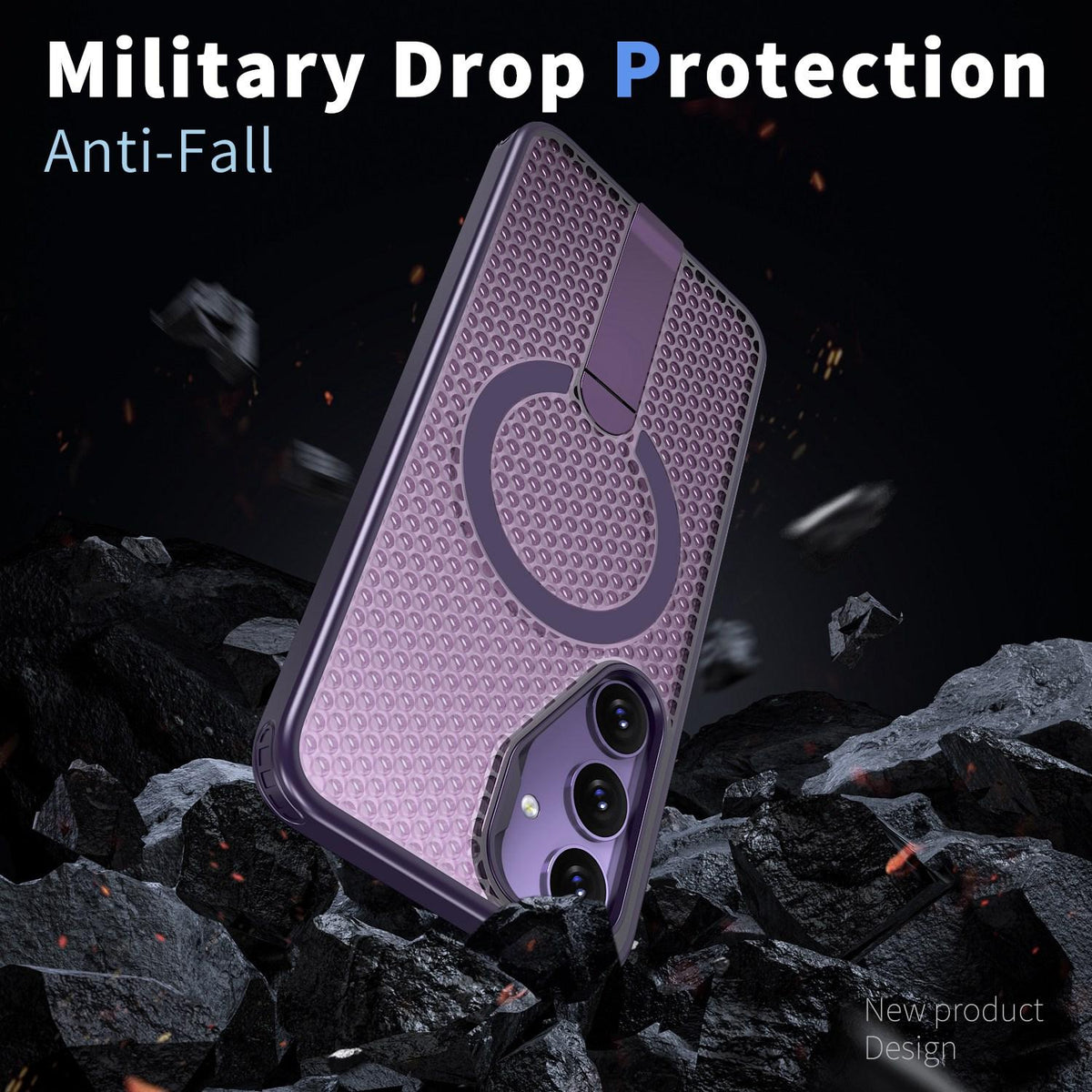 For Galaxy S25 5G kalebol Honeycomb Cooling MagSafe Holder Phone Case - Purple - EDA008482012F