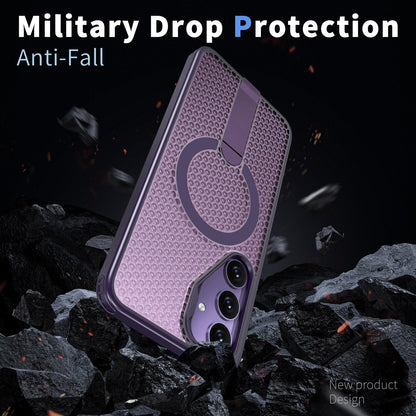 For Galaxy S25 5G kalebol Honeycomb Cooling MagSafe Holder Phone Case - Purple - EDA008482012F